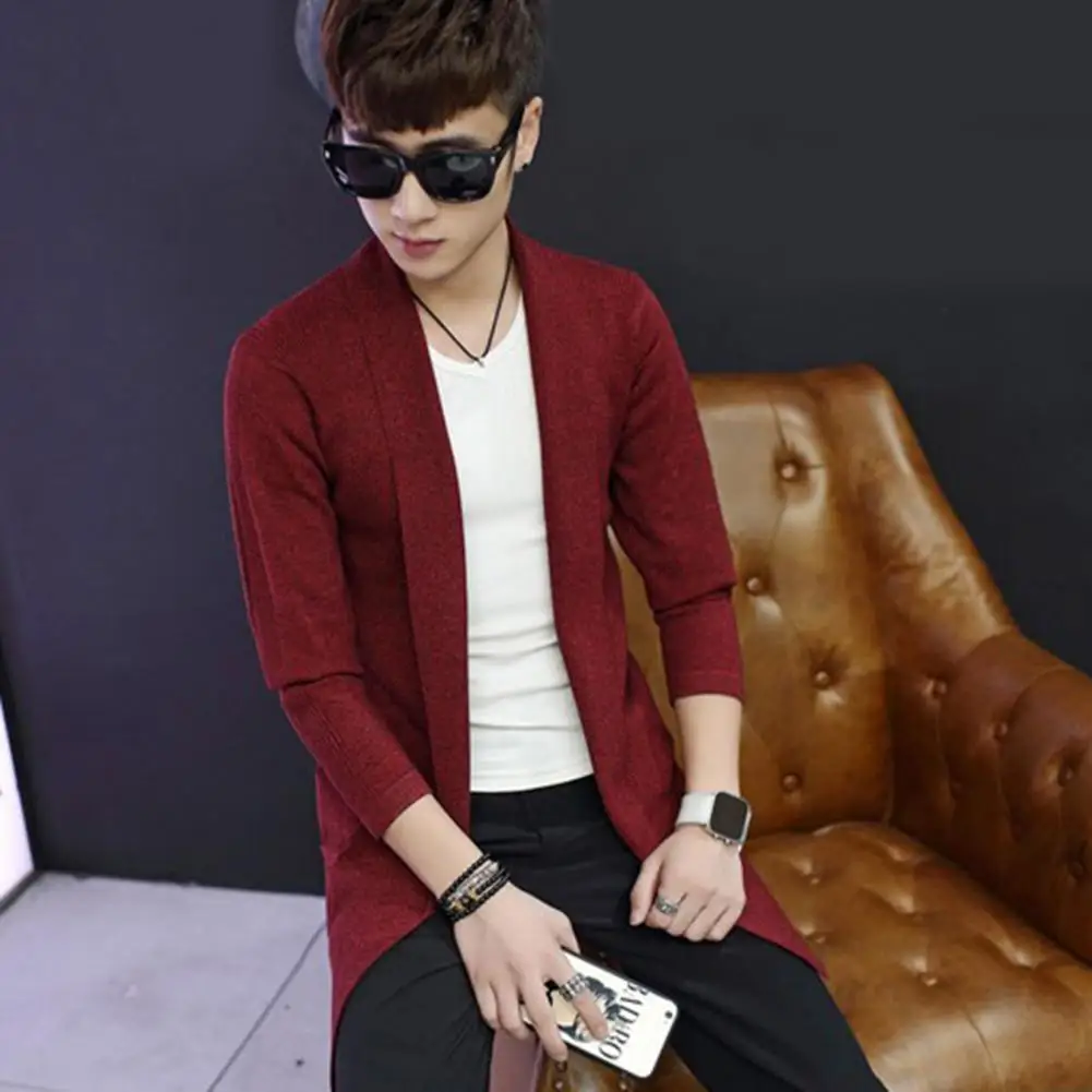 

Polyester Men Cardigan Stylish Men's Knitted Cardigan Soft Slim Fit Mid Length Coat with Lapel Pockets for Fall/winter Men