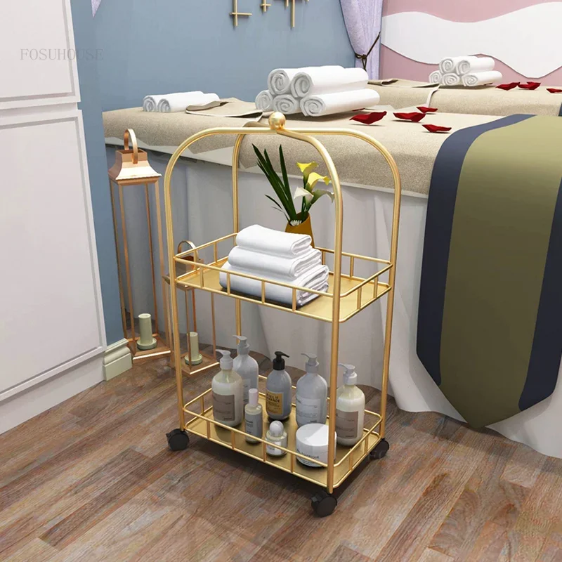 Wrought Iron Hotel Home Furniture Kitchen Islands Luxury Restaurant Bathroom Storage Cart Creative Coffee Shop Bar Trolleys L
