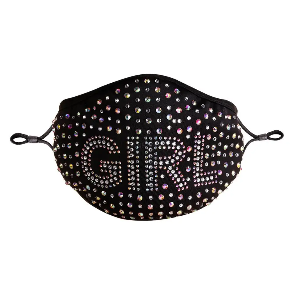 1pcs Letter hot drilling mask non-disposable black washed cotton Hanging ear type dustproof suitable for all seasons