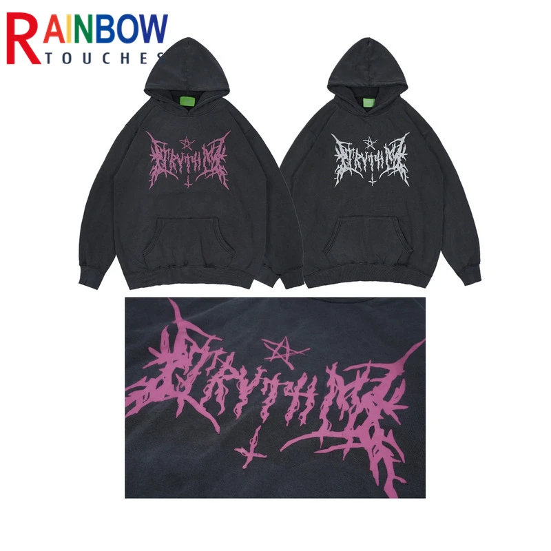 Rainbowtouches Washed Hoodies Men Fashion High Street Graphic Vintage Hip Hop Women Hoodie Street Unisex Superior Quality