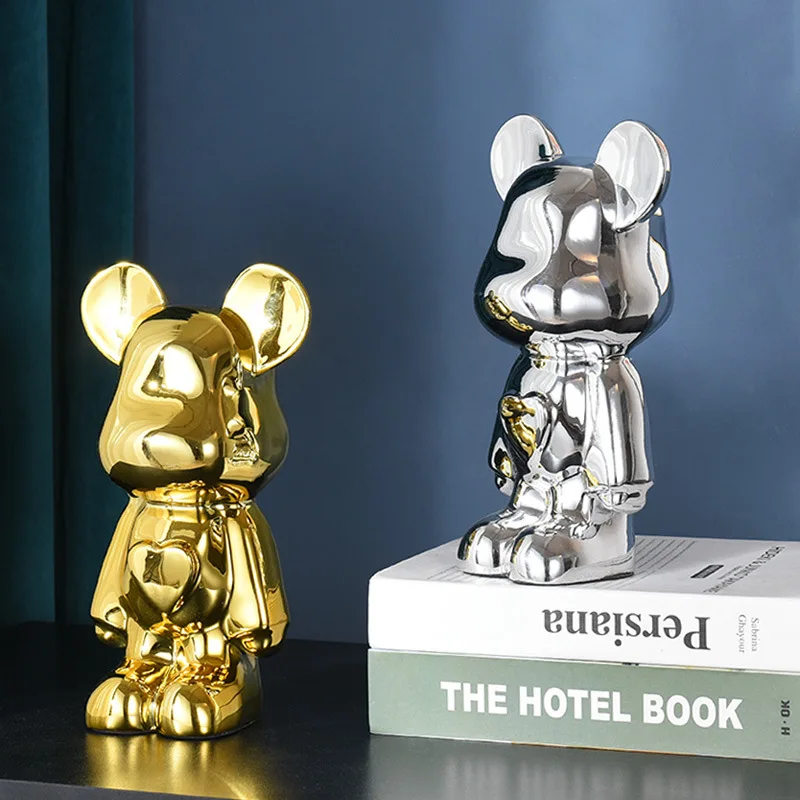 

Home Decoration Living Room Ceramic Violent Bear Bearbricks 400% Trendy Store Crafts Electroplating Sculpture Ornament Gift