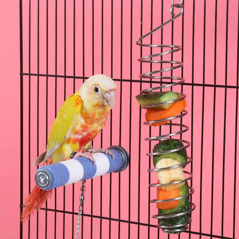 Stainless Steel Bird Feeder Spiral Design Parrot Feeder Toy for Easy Bird Feeding Hanging Supplies for Food Parrot