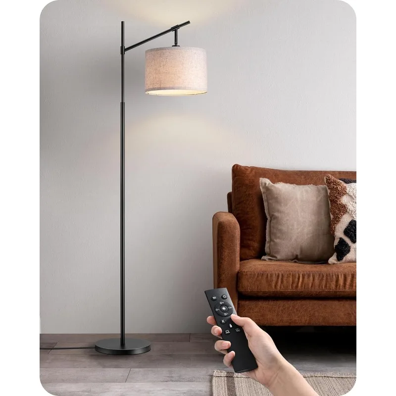 Modern Dimmable Floor Lamp, 63.8 Standing Lamp with Remote Control, E26 Socket, ACR Floor Lamp with Beige Shade