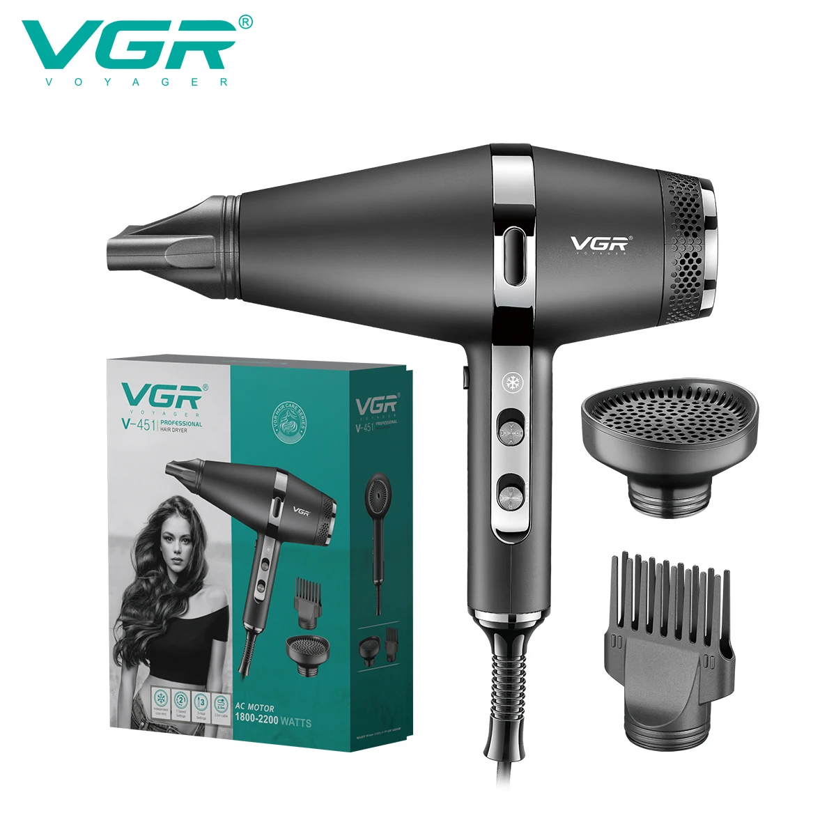 

VGR Hair Dryer Professional Hair Dryer Machine Negative Ions Styling Dryer Strong Wind Drying Home Hair Care Styling Tool V-451