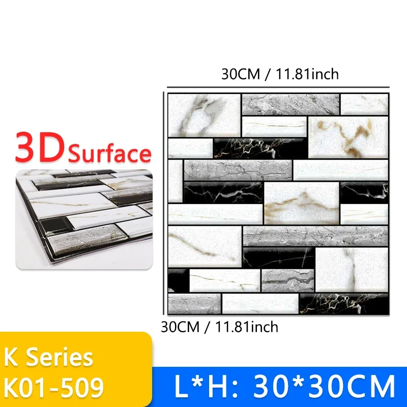 3D Wall paper Marble Brick Peel and Self-Adhesive Wall Stickers Waterproof DIY Kitchen Bathroom Home Stick PVC Tiles Panel