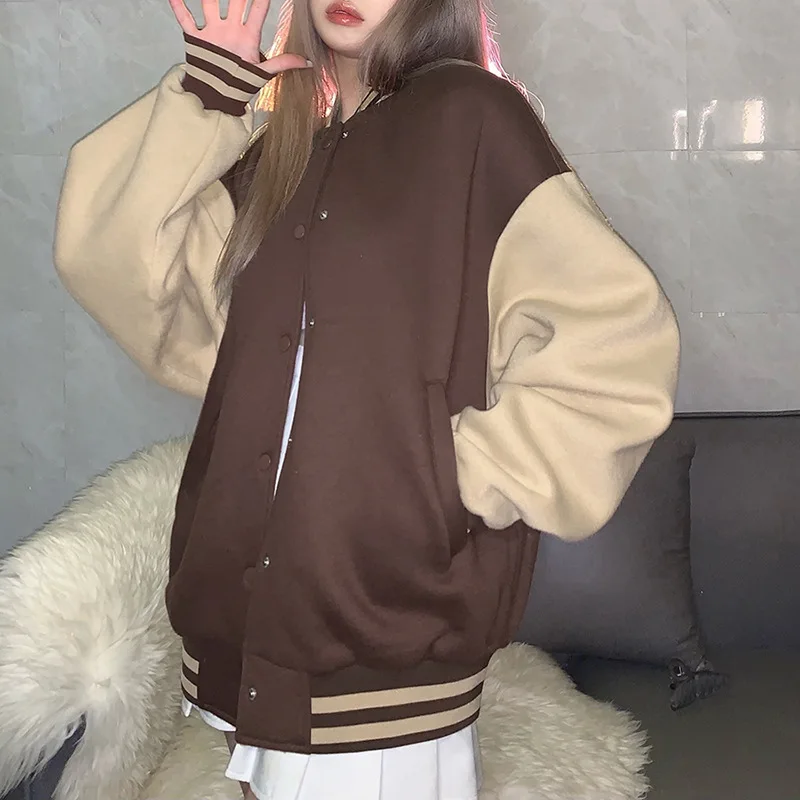 

Women's 2021 Autumn and Winter New Trendy Street Style Wild Loose Long-sleeved Cardigan Fashion Baseball Uniform Jacket Women