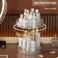 360° Rotating Makeup Organizer, 2 Tiers, High Capacity Cosmetic & Skincare Storage for Vanity, Dresser, Bathroom (Clear White) 1