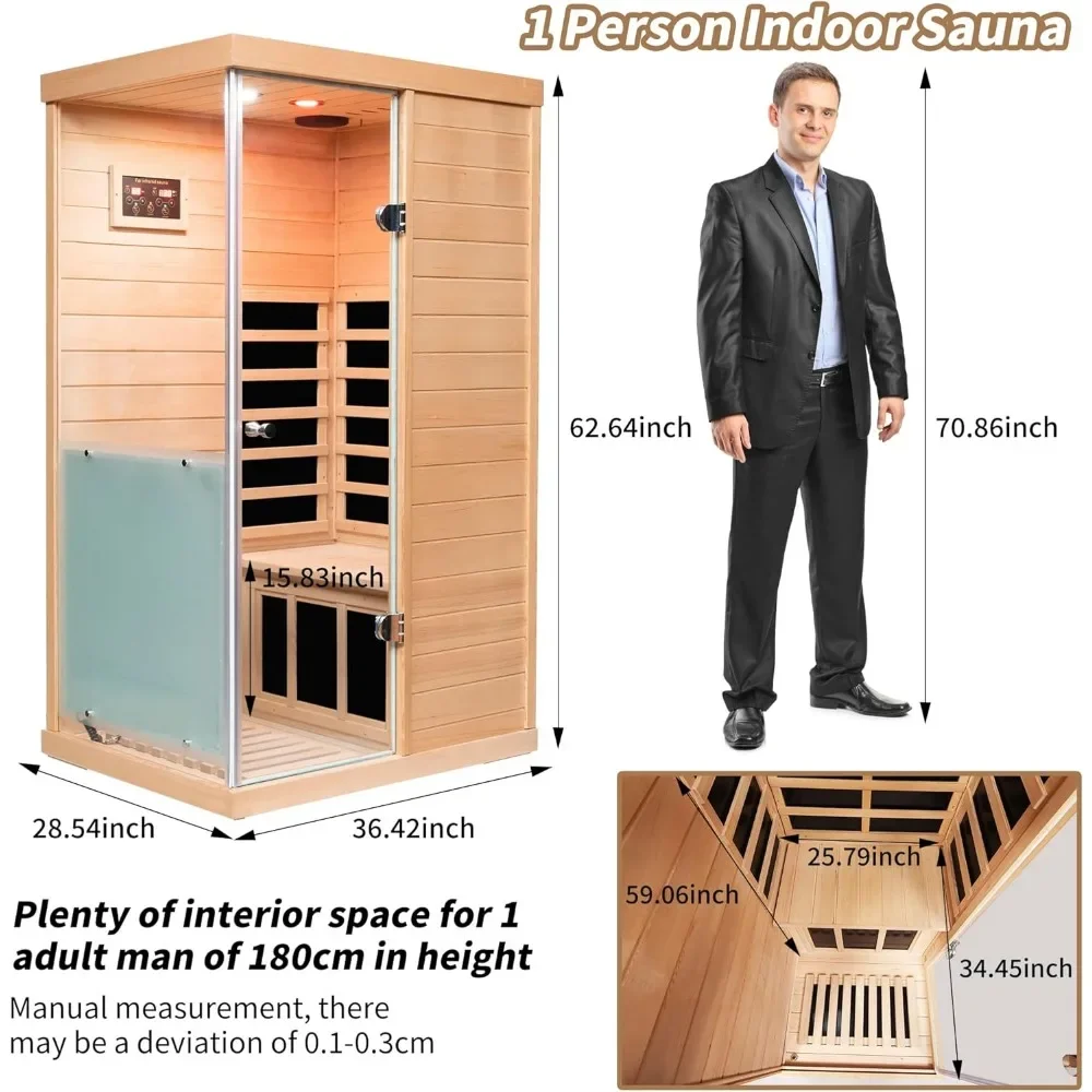 Far Infrared Sauna Room, 1 Person Sauna, 060W Indoor Sauna, 1 Bluetooth Speakers, 1 LED Reading Lamp Hemlock Wood Sauna Room 5