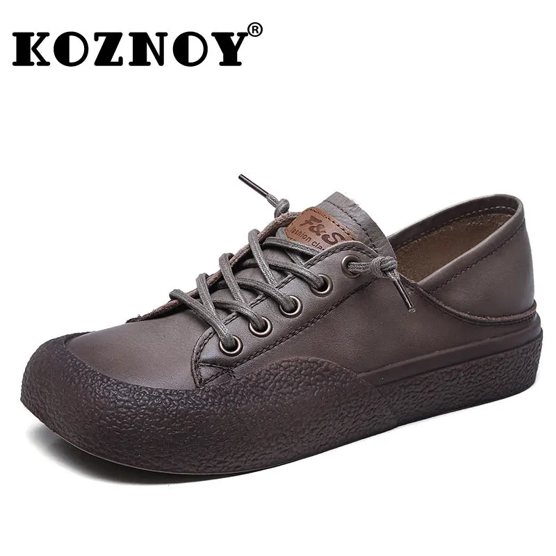 

Koznoy 3cm Women Summer Shoes Square Toe Loafer High Brand Fashion Lace Up Vulcanize Platform Flats Made of Genuine Leather 2023