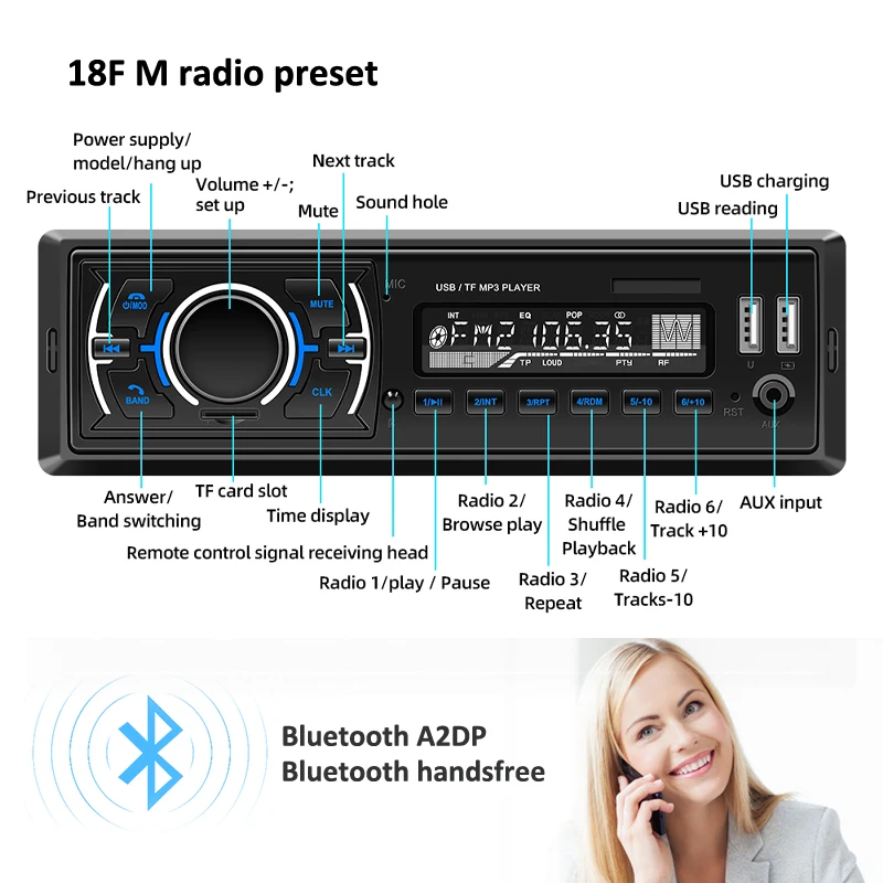 자동차 라디오 Dab Autoradio 1 Din 블루투스 핸즈프리 스테레오 오디오 MP3 플레이어 FM USB TF Aux LCD 화면 ISO 커넥터 헤드 유닛 D3307