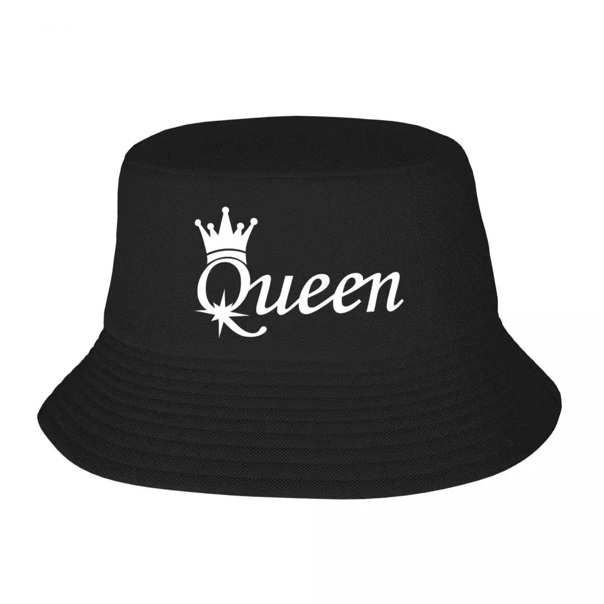 

King Queen Print Bucket Hat Double Side Reversible Bob Hats Cotton Foldable Unisex Fisherman Cap Travel Sunscreen