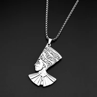 Collier pendentif Nefertiti, couronne haute de la dynastie égyptienne ancienne, pour femmes et hommes, en acier inoxydable, avec chaîne à hiéroglyphes, cadeau de bijoux 2