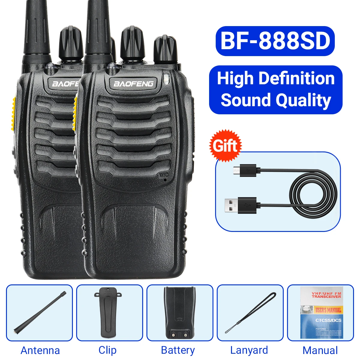 2PCS Baofeng BF-888SD GMSK Digital Walkie Talkies Noice Reduction UHF Encrypted Call Portable Type-C Charger Upgrade BF-888S