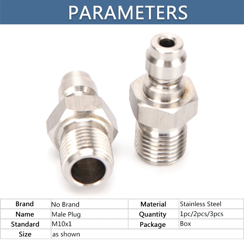 3pcs Stainless Steel Quick Coupler M10x1 Thread 8MM Filling Head Plug Adapter Quick Connect Fittings Couplings Air Pumps Parts air pump parts quick connect fittings