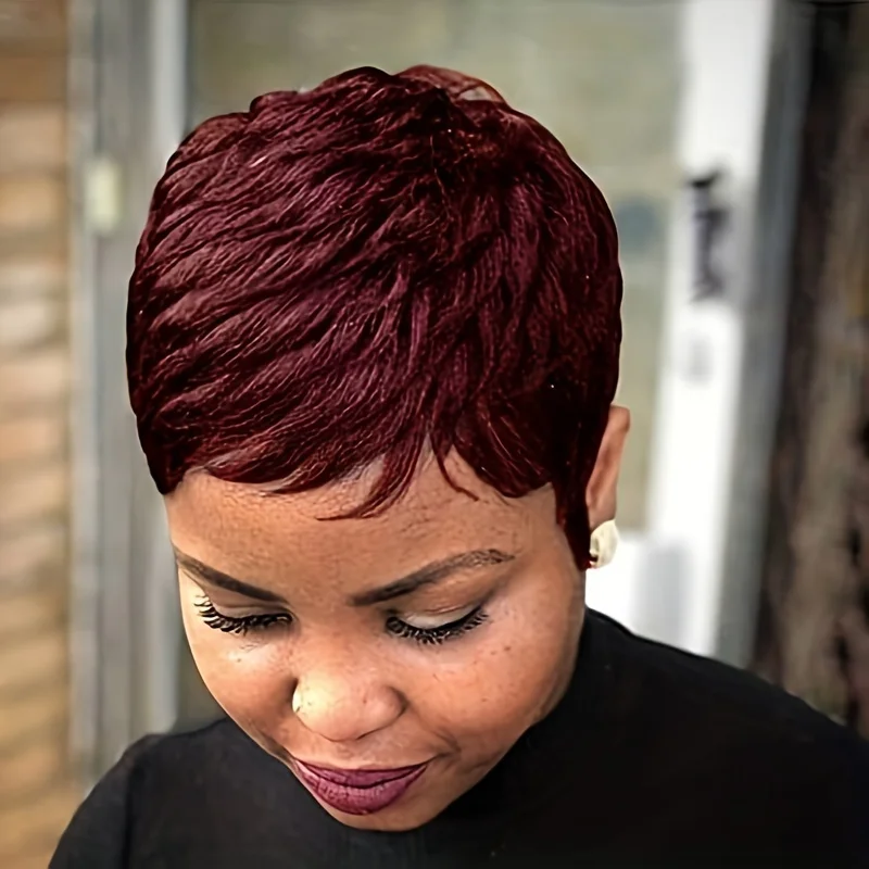 Short Cut Bob Human Hair Wigs With Long Natural Bangs For Black Women Human Hair Wig Full Machine Pixie Cut Wig human hair wigs