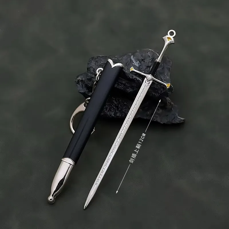 12cm Aragorn Narthil Sword Keychains LOTR Anduril Medieval Weapon Metal Katana Samurai Sword Keychain Ornaments Toys collections 2