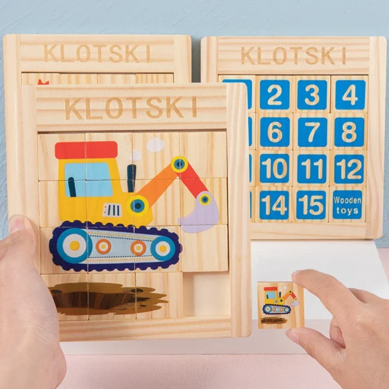 

Wooden Montessori Early Educational Two-sided Digital Huarong Road Toys for Kid Children Wood Intelligence Animals Jigsaw Puzzle