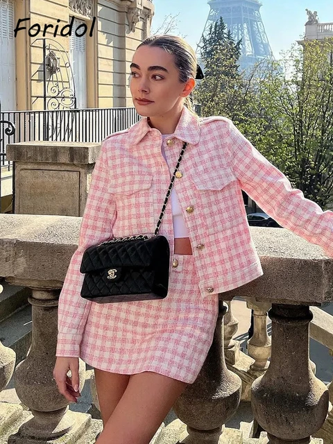 Chanel Pink Plaid Tweed Jacket