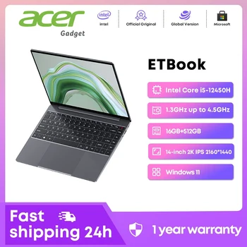 에이서 가제트 ETBook 게이밍 노트북, 인텔 노트북 코어 i5-12450H, 16GB RAM, 512GB SSD 컴퓨터, 14 인치, 2K IPS, 와이파이 6, 윈도우 11 노트북