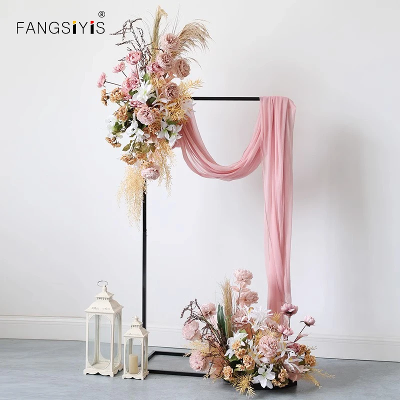 

Natural Dried Reed Pampas Grass Flower Arrangement Pink Rose Peony Hang Flower Row Wedding Arch Deco Party Floor Floral Layout