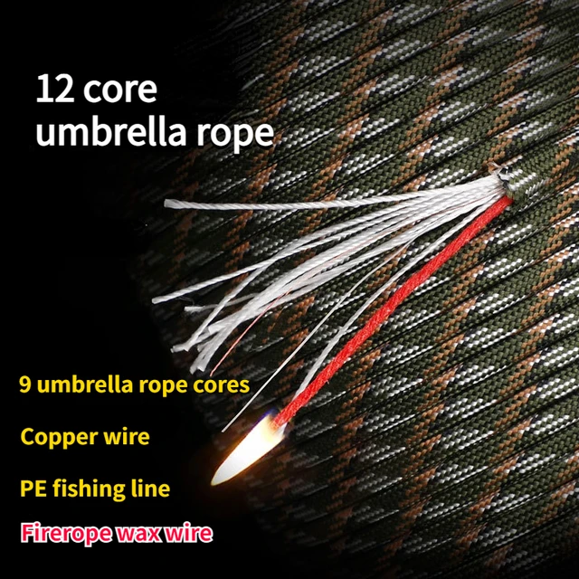 50/100m 12 Strand 650 Military 4mm Paracord Camping Survival 9x Parachute  Cores 1x Fishing Line 1x Copper Wire 1x Fire Wire - AliExpress