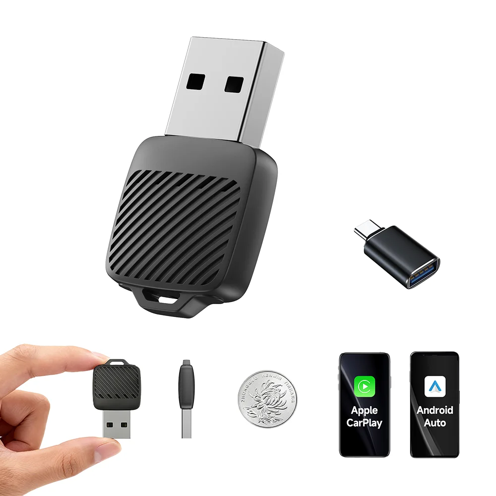 Adaptador MINI inalámbrico CarPlay y Android Auto 2 en 1, actualización 2026, Dongle CarPlay Plug & Play convierte cable a inalámbrico, Au rápido