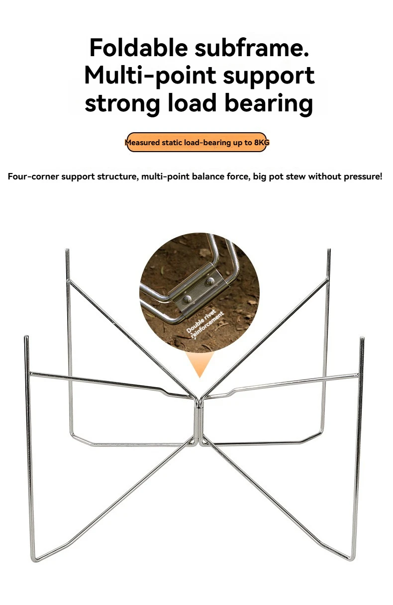 CAMPINGMOON SOLO-A3 Tragbarer Feuertisch aus Edelstahl mit verstellbaren Brüsten, faltbarer Camping-Grill, Kochen im Freien – Detail 8