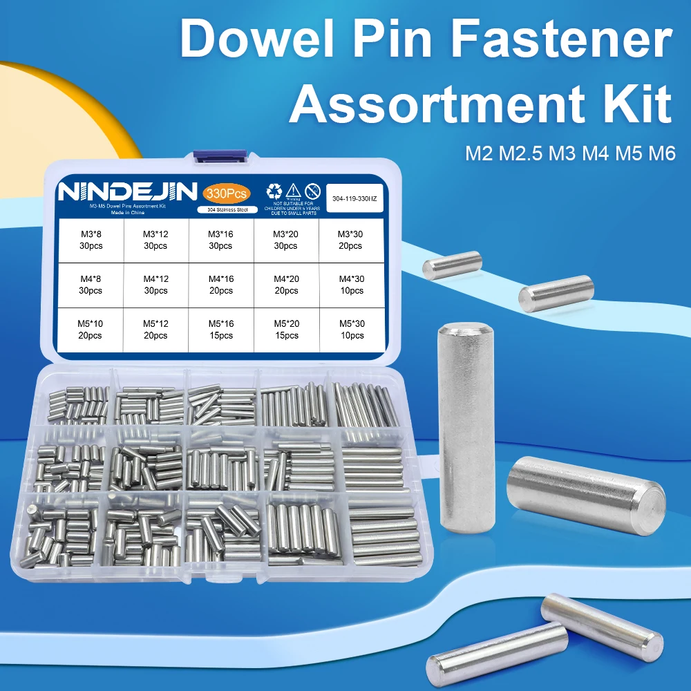 NINDEJIN Dowel Pin 구색 키트 M2 M2.5 M3 M4 M5 M6 스테인레스 스틸 Dowel Pin 선반 지지대 Peg Pin Rod 고정 요소 세트