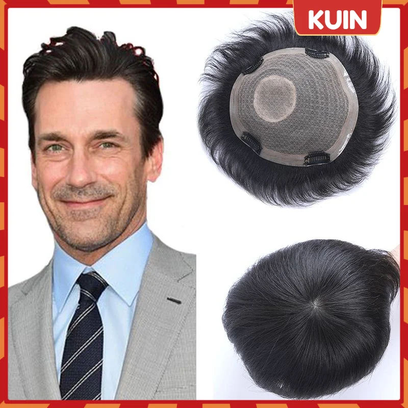 

Men's Wig Swiss Lace Human Hair Toupee Durable Handmade Capillary Prosthesis Indian Human Remy Hair Clips Replacement System