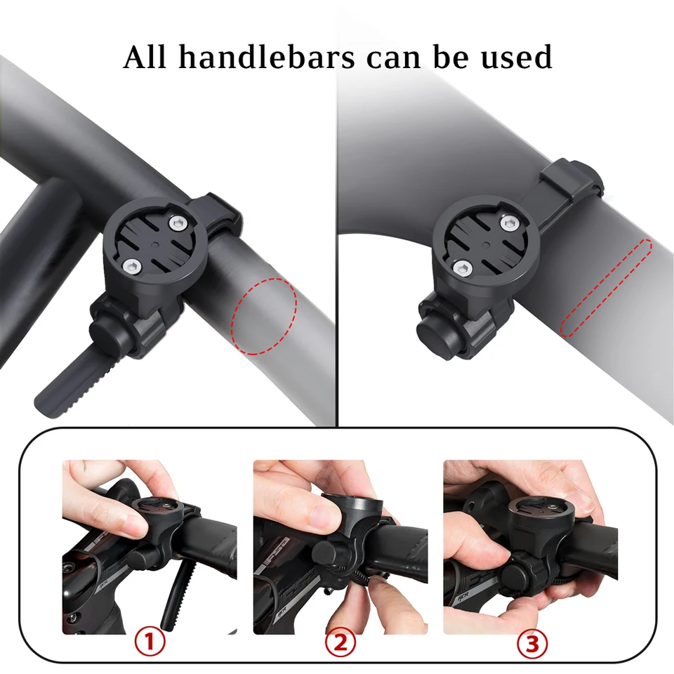 XBERSTAR Supporto Manubrio Per Bici Da Strada - Attacco Per Ciclocomputer Garmin, XOSS G/G+ E Luci Anteriori, Nero - 2