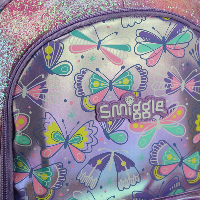 Australia Smiggle Original Children's Schoolbag Girl Backpack Purple Butterfly Waterproof PU School Supplies 16 Inches 7-12 Year