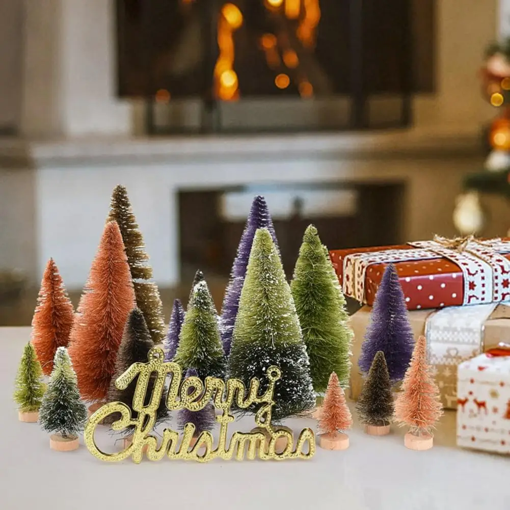 

21Pcs/Set Mini Christmas Tree with Wood Base Colorful Simulation Pine Needle Tree Ornament Cute Desktop Christmas Tree Home Tabl