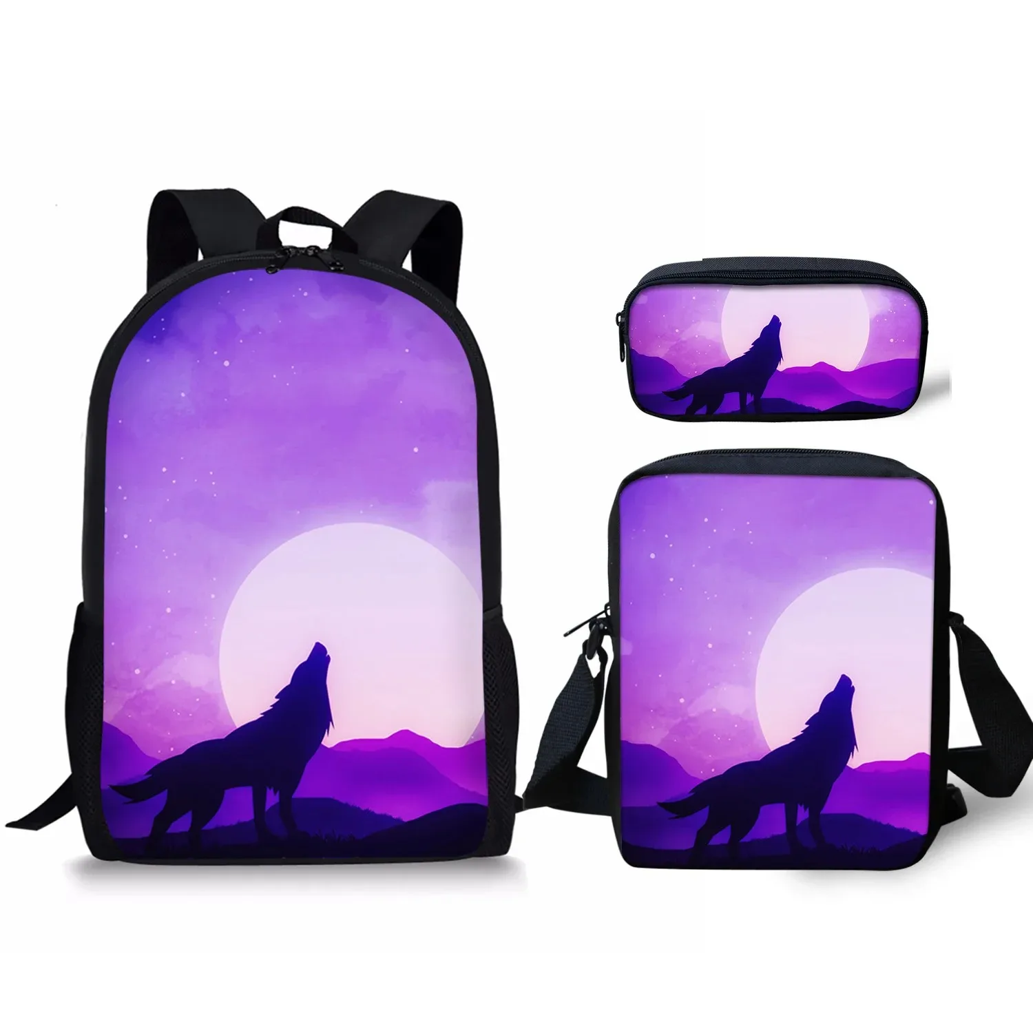 Harajuku Wolf on the Moon Pattern 3D Print Backpack, Student School Backpack, Laptop Backpack, Backpack, Tilt Shoulder