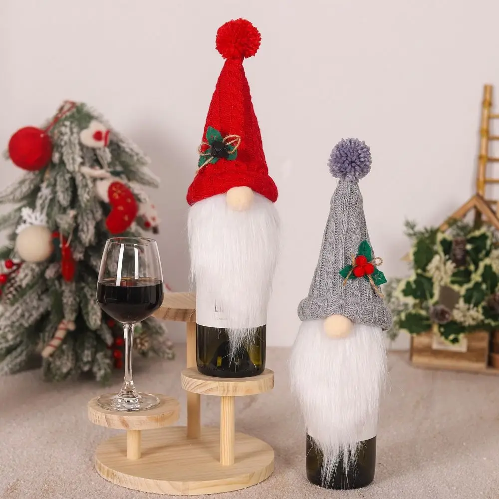 2 * New Wine Bottle Cover Faceless Bottle Bag Christmas Gift Champagne Pouch Knitted Packaging Cover Home Party Xmas Table Decor