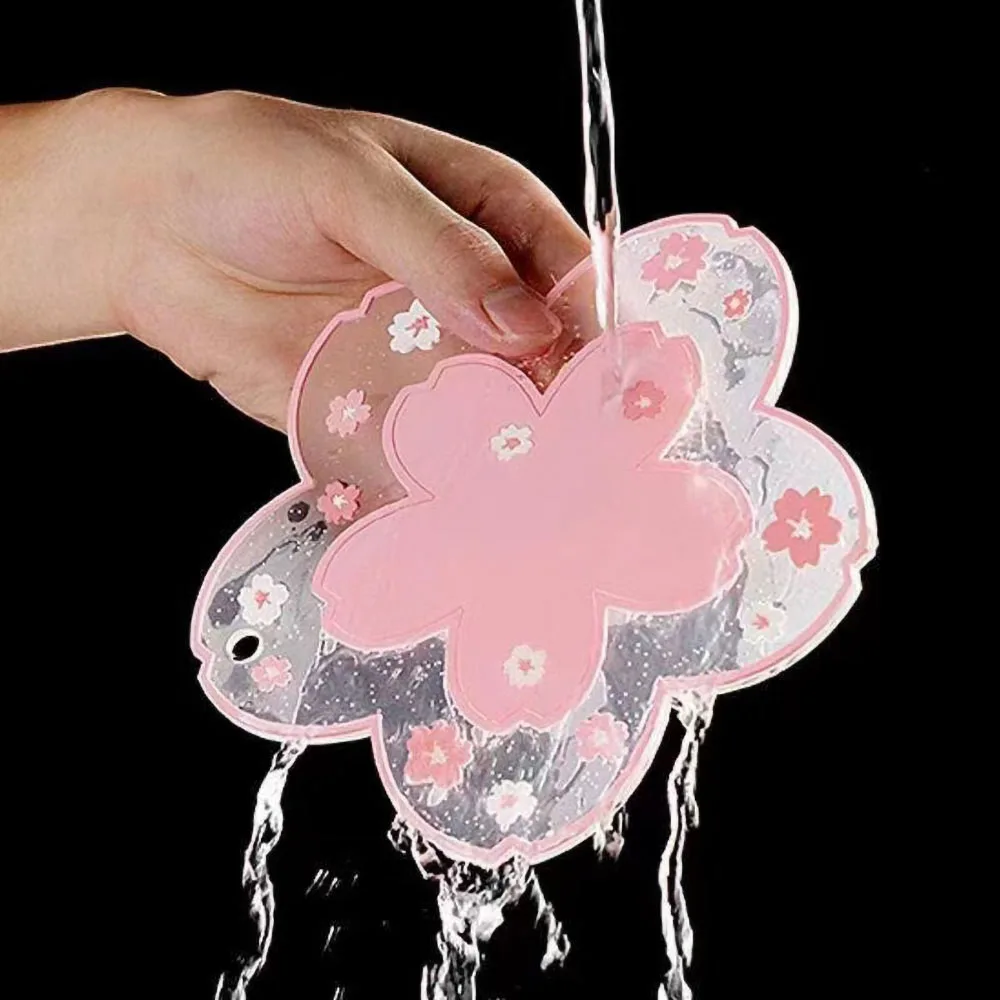 Sakura Floral Pink Coaster - Elegant PVC Heat-Resistant Mat for Home and Office Decoration
