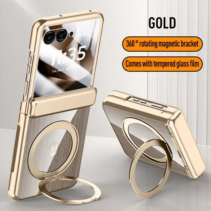 Magnetic Metal Ring Holder Clear Tempered Glass Phone Case with Spring Protection