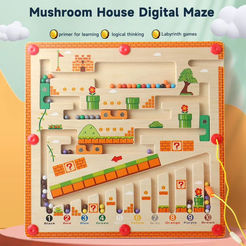 Montessori Children Early Education Toys Color Wooden Magnetic Number Maze Game Toys Parent-Child Interaction Learning Toys Gift