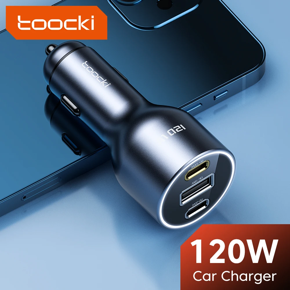 

Toocki 120W Car Phone Charger Quick Charger QC3.0 PD3.0 USB type C Fast Charger in Car For iPhone 14 13 Xiaomi Samsung Laptop