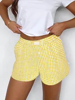Shorts for Women Teen-girls Elastic Waistband Pull-on Red Blue Plaid Shorts Outfit Casual Lounge Summer Shorts - Image 4