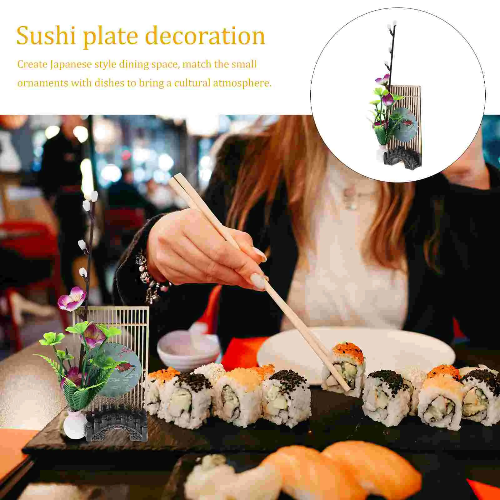 Pink Lifelike Flower Adornment Sushi Platter Decor Faux Plants Plate Decoration Dining Serving Plates Japanese Restaurant Supply
