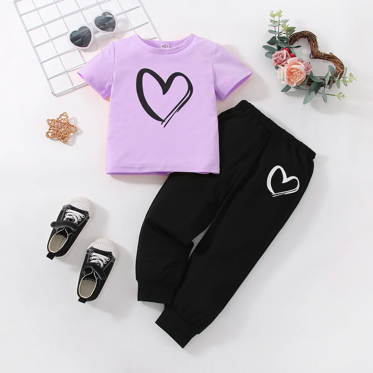 Kids Black Heart Print T-Shirt and Pant Set – Colorful & Comfy by Baby Bazar