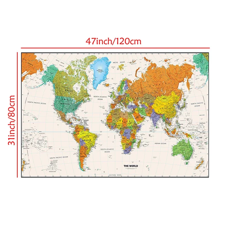 120*80cm Map of The World Retro Art Poster Decorative Canvas Painting Wall Unframed Print Living Room Home Decor Office Supplies