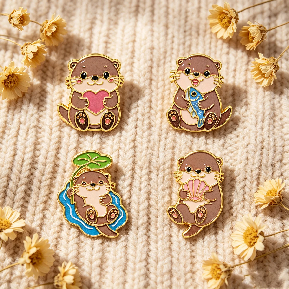 Charming Cartoon Animal Enamel Pin Brooch - Adorable Puppy Otter Design for Backpacks and Clothing Accessories