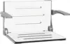 Silhouette Comfort Folding Wall Mount Shower Bench Seat with Arms White Seat with Silver Frame 16"D x 20.94"W x 12.75"H 1