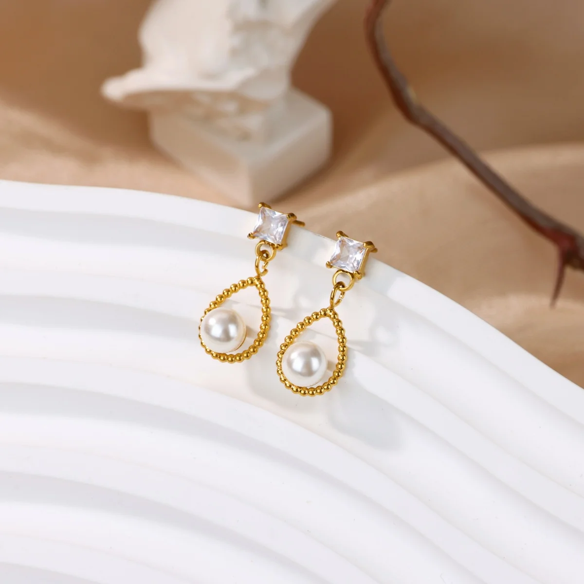 Earrings Imitation Pearl Zircon