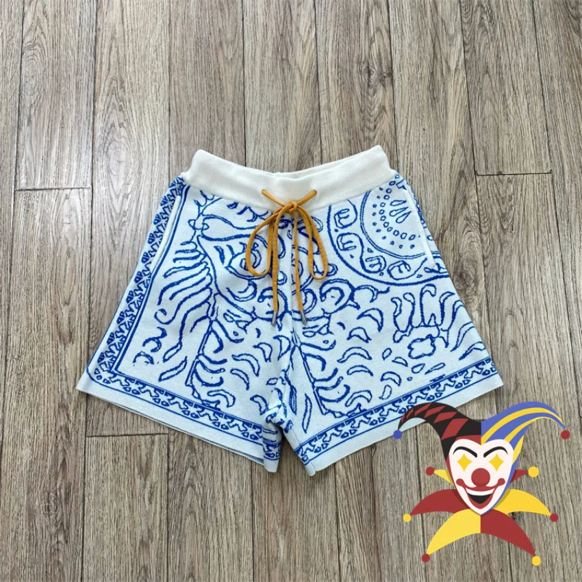 

Blue Rhude Jacquard Drawstring Shorts Men Women Top Quality Yellow Knit Shorts