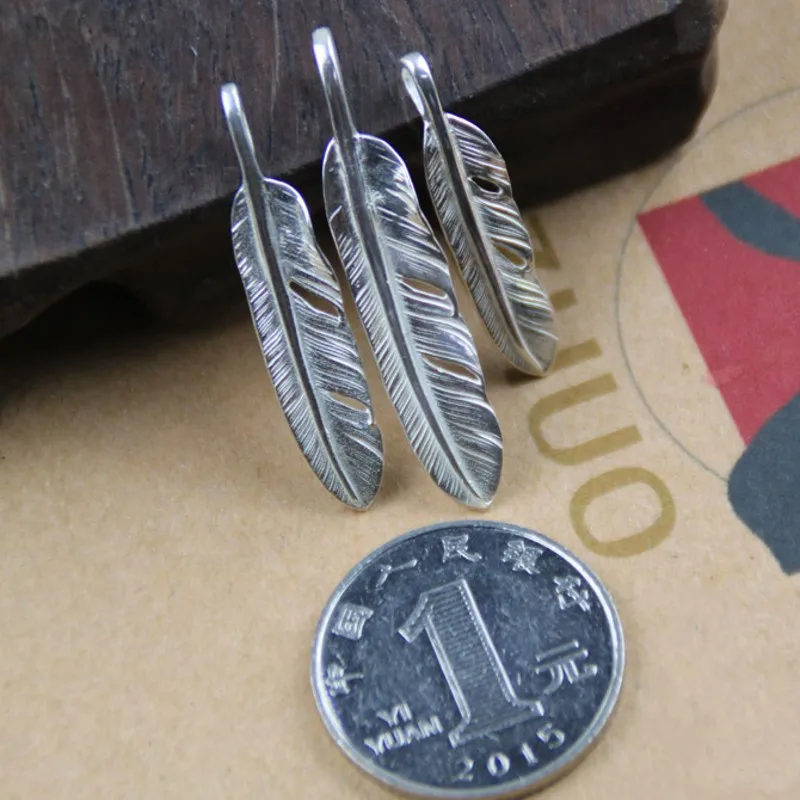 The latest engraved genuine BOCAI little feather Pendant s925 Silver handmade accessories