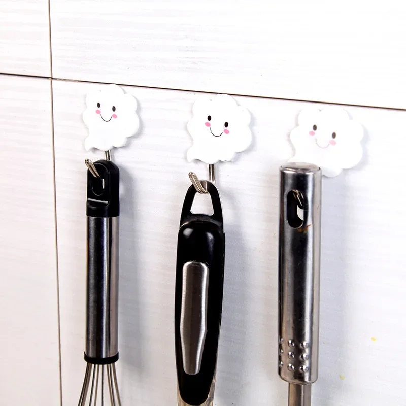 3Pcs/Set Cloud Shape Self Adhesive Key Hanging Hook/ Multifunction Wall Mounted Clothes Towel Door Hook/ Kids Room Hanger 4