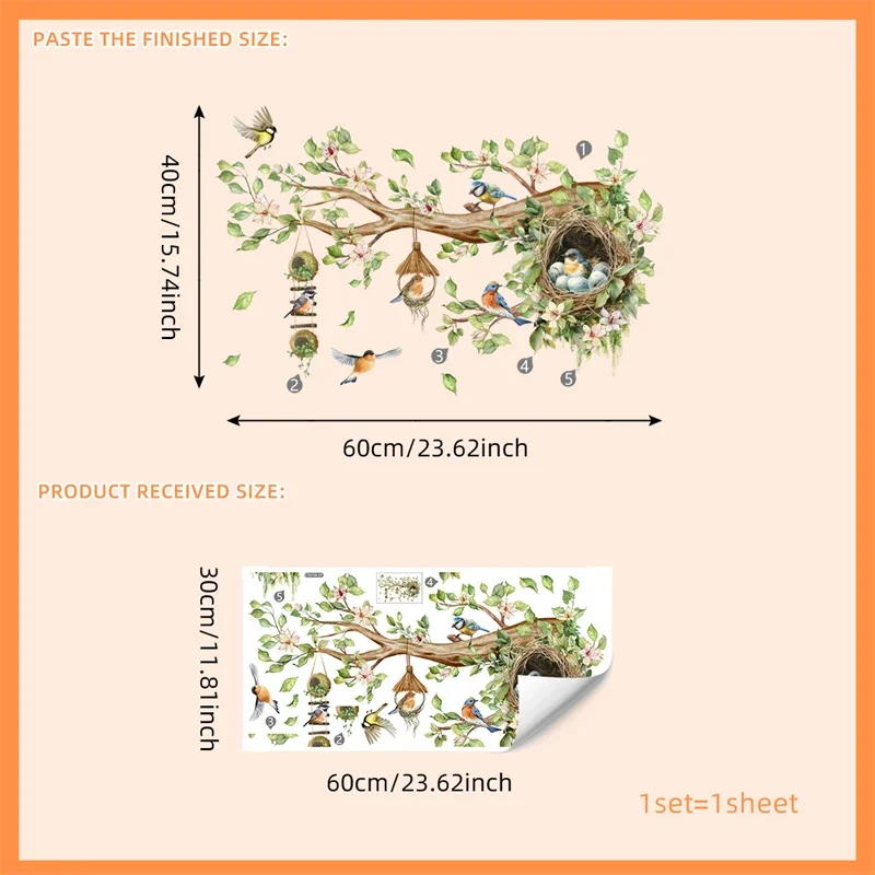 Double Sided Tree Branch Bird Nest Wall Stickers Glass Window Decor Mural Living Room Home Decoration Visible Birds Wall Decal wall stickers wall sticker