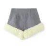 Women Fall Winter Elegant Shorts Faux Fur Splicing Shorts Fashion Elegant Cute Warm Shorts For Lady